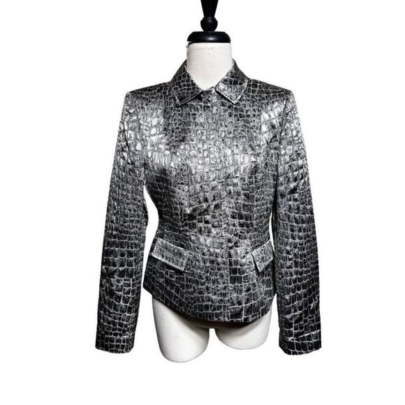 Anne Klein Metallic Moc Croc Reptile Print Brocade Jacket Blazer Size 6 - Picture 1 of 6